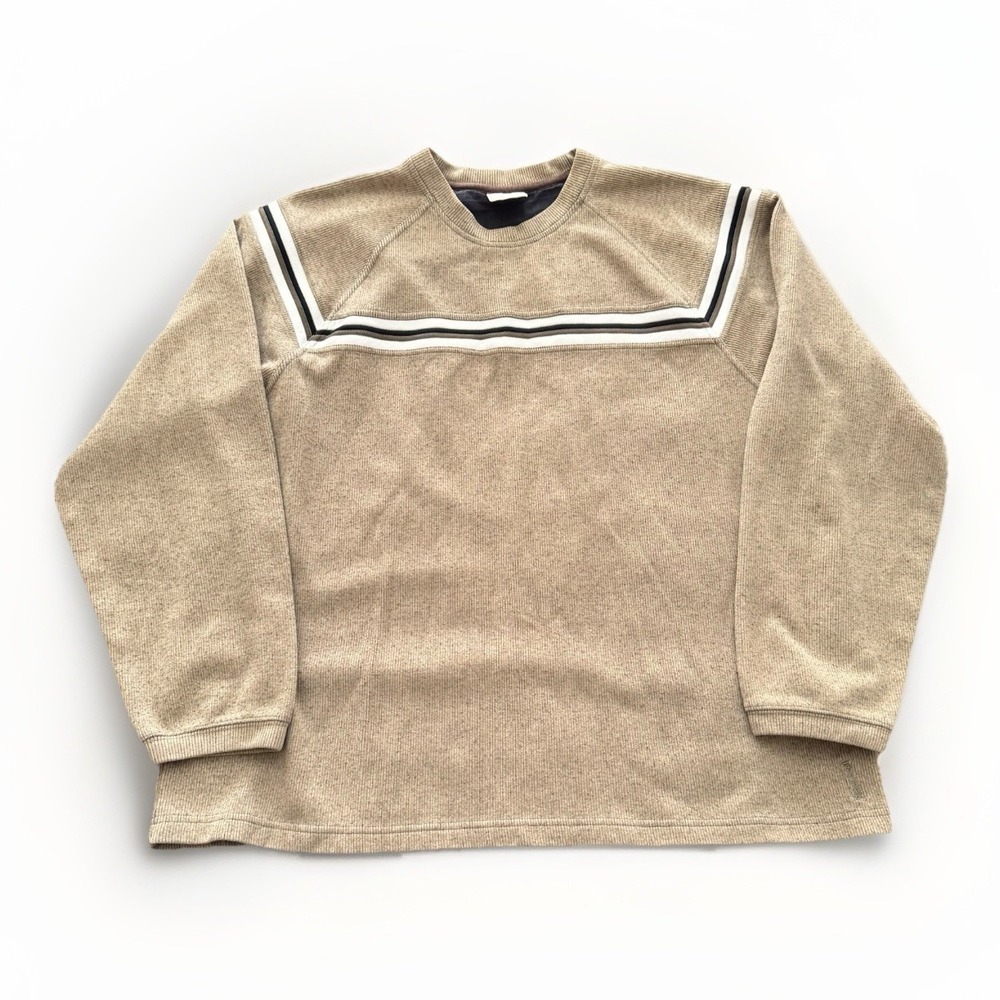Vintage Xtreme Gear XG Y2K Long Sleeve Thermal Shirt Beige Gray Stripe Mens‎ XL